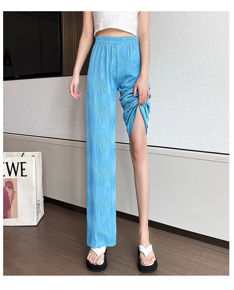 Casual Water Ripple High Waist Summer Pants for Women