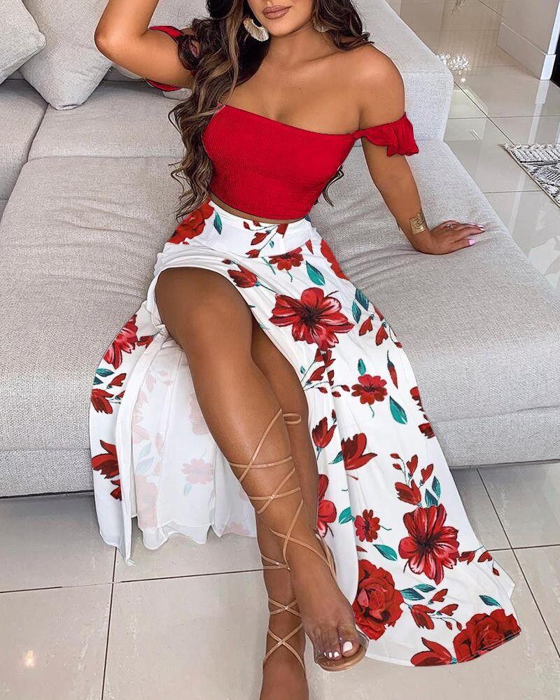 Sexy Off The Shoulder Split Front Two Pieces Dresses-STYLEGOING