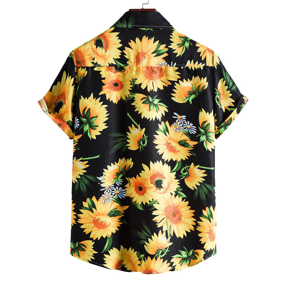 Casual Sunflower Print Men's Short Sleeves Shirts