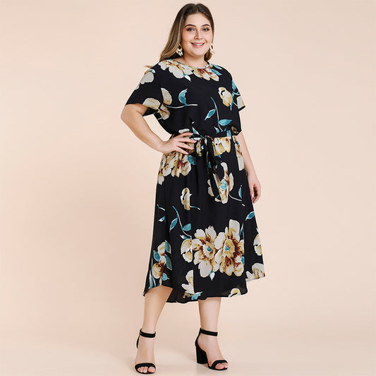 Women Short Sleeves Plus Sizes Long Dresses