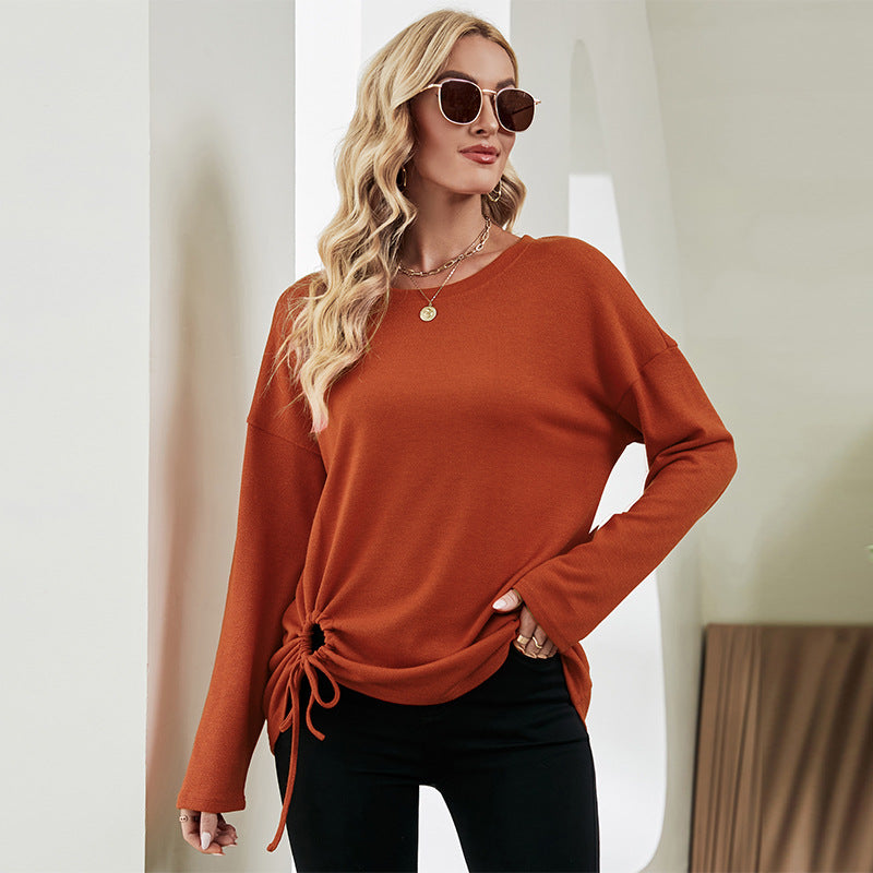 Casual Strawing Design Long Sleeves Blouses for Women
