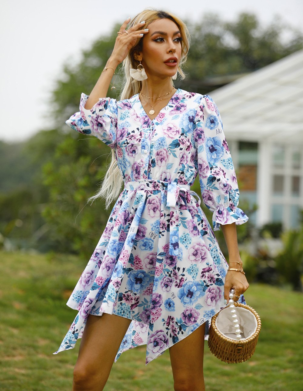 Women Summer Half Sleeves Mini Dresses-STYLEGOING