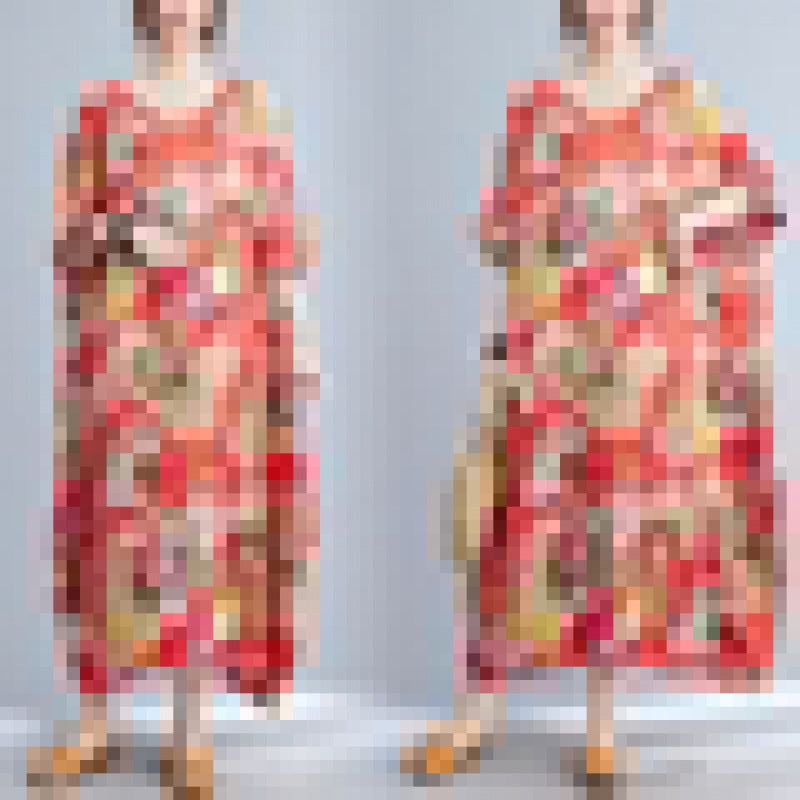 Casual Floral Print Red Plus Sizes Maxi Dresses