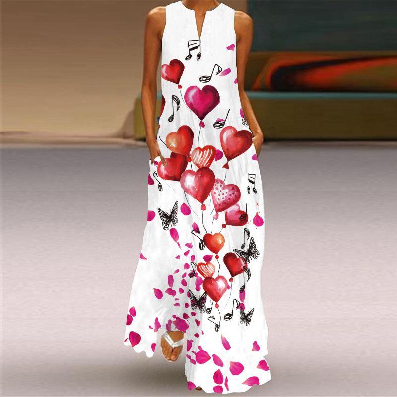 Floral Print V-neck Summer Maxi Dresses-STYLEGOING