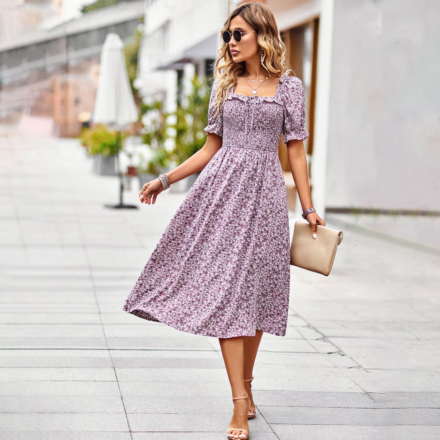 Elegant Square Neckline Summer Midi Dresses
