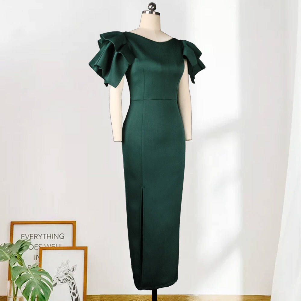 Sexy Ruffled Short Sleeves Women Green Evening Party Dresses