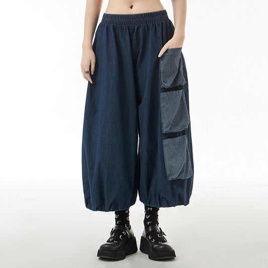 Summer Elastic High Waist Designed Harem Pants with Pockets