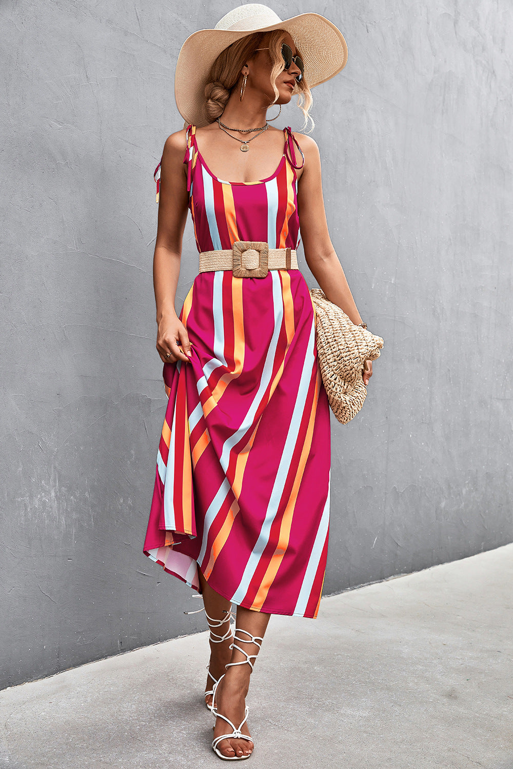 Sexy Backless Striped Long Sleeveless Dresses