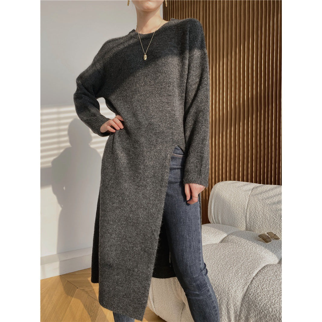 Warm Knitting Split Design Pullover Long Dresses