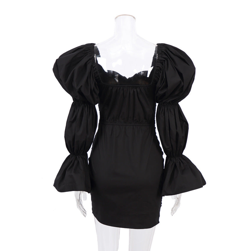 Sexy Black Square Neckline Puff Sleeves Mini Party Dresses