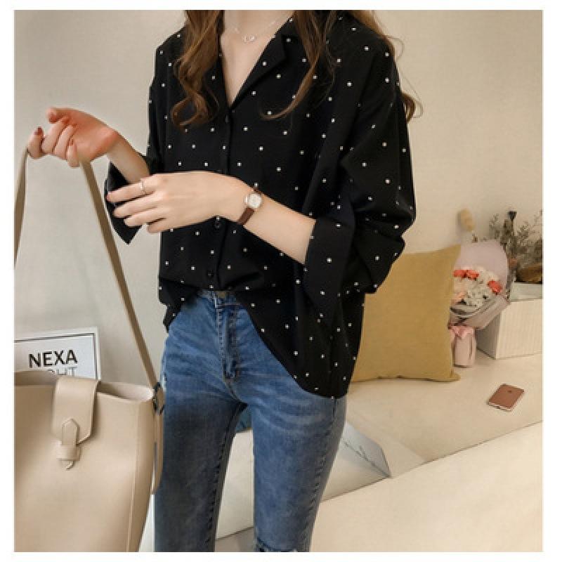 Women Dot Print Chiffon Long Sleeves Shirts