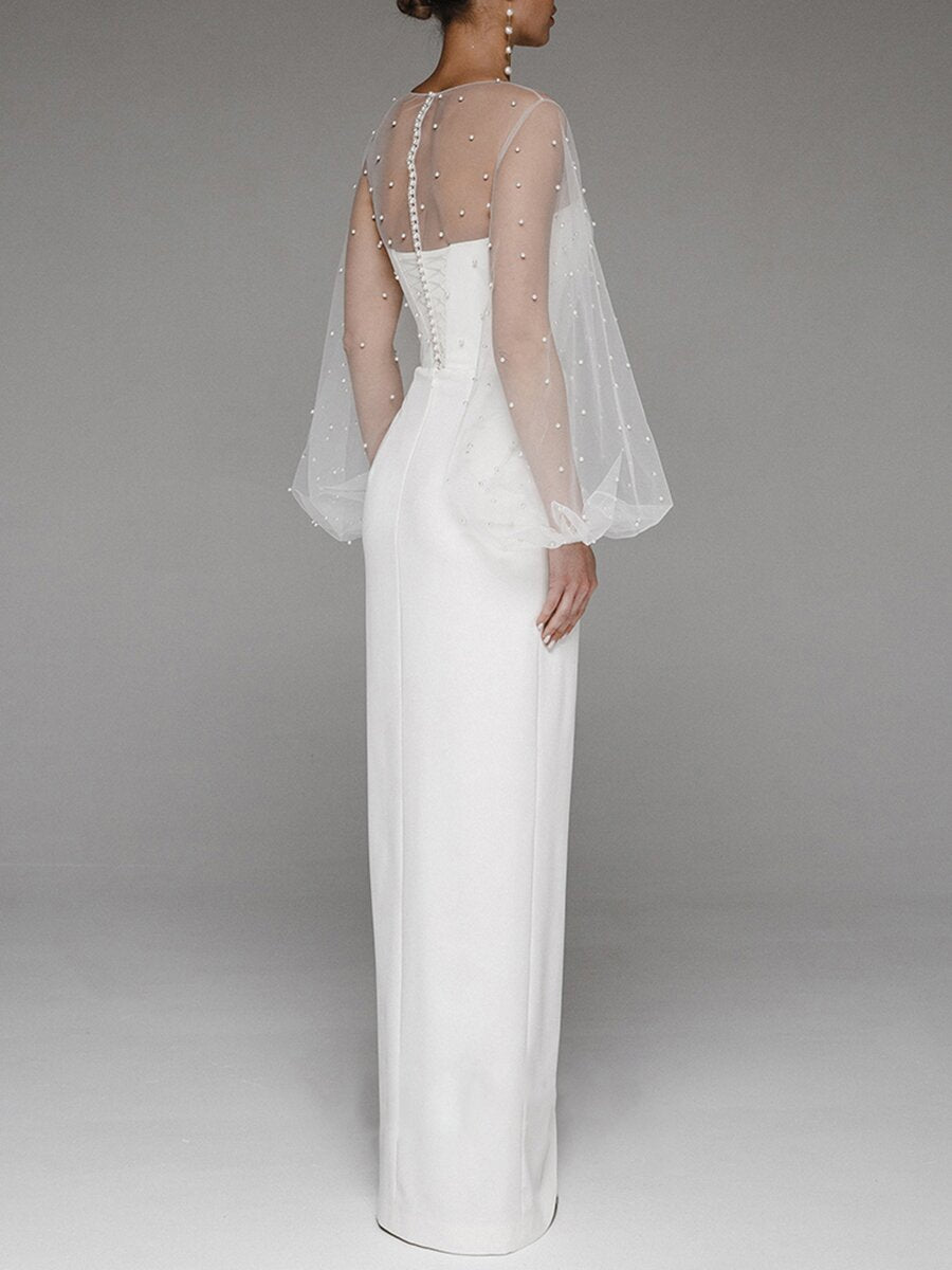 Elegant Strapless Pearl Design Long Dresses for Women