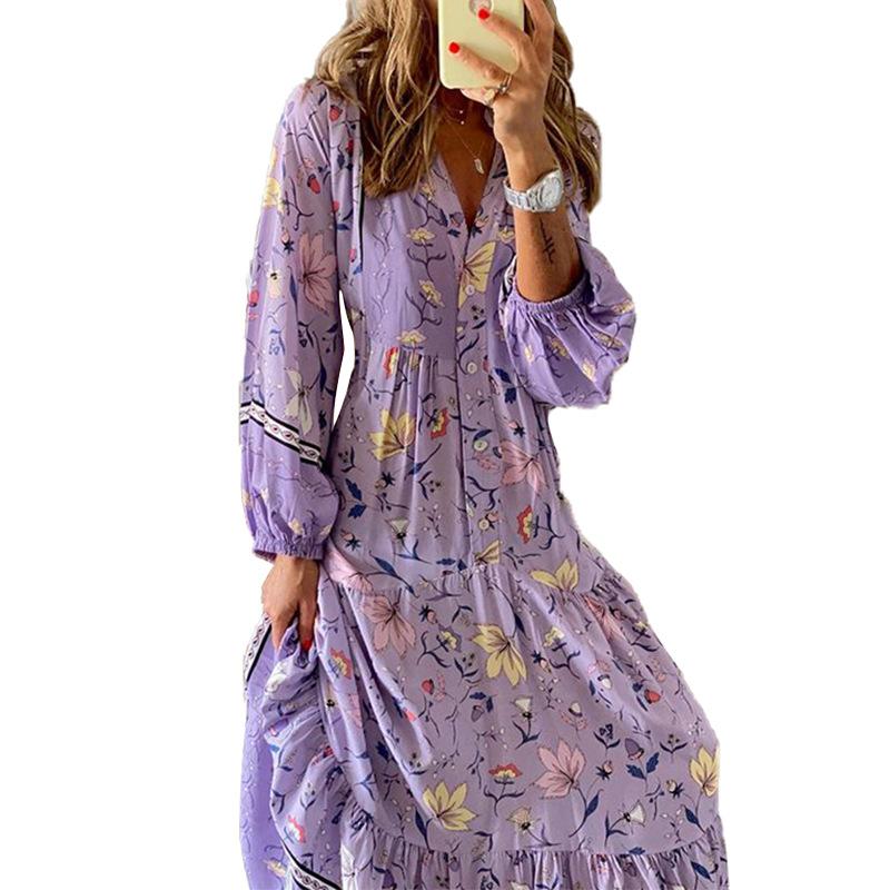 Purple Long Sleeves Women Fall Maxi Dresses-STYLEGOING
