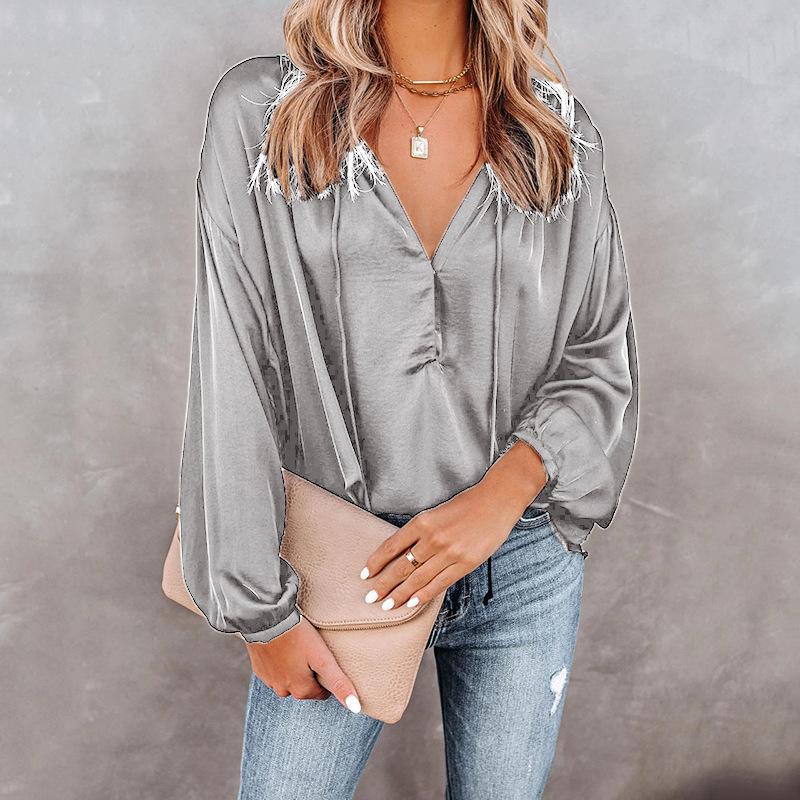 Simple Style V Neck Long Sleeves Leisure Shirts-STYLEGOING