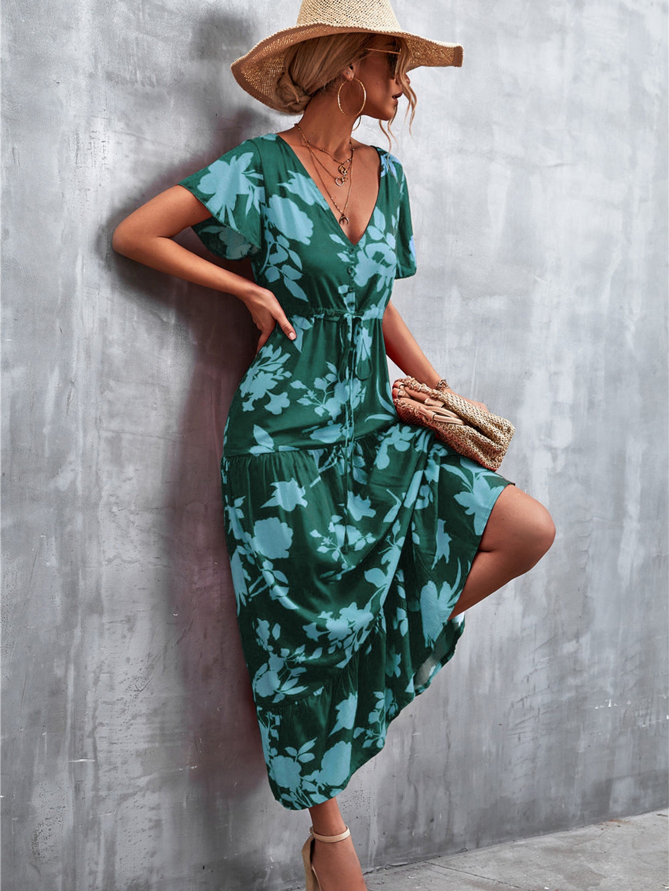 Casual V Neck Long Maxi Dresses