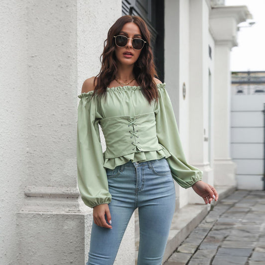 Sexy Off The Shoulder Chiffon Summer Long Sleeves Top