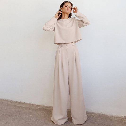 Casual Women Tops and Wide Leg Pants Two Pieces Suits