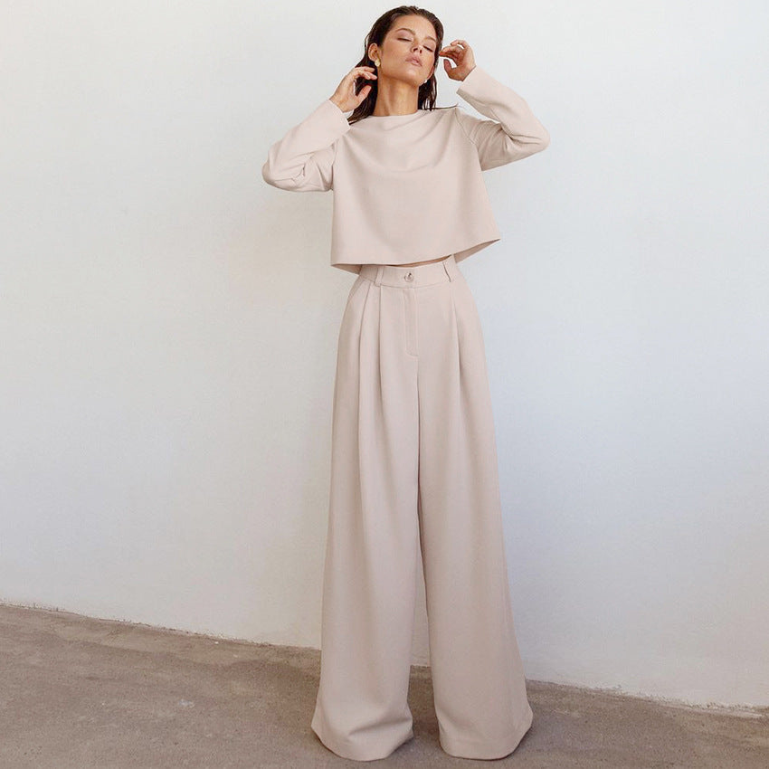 Casual Women Tops and Wide Leg Pants Two Pieces Suits