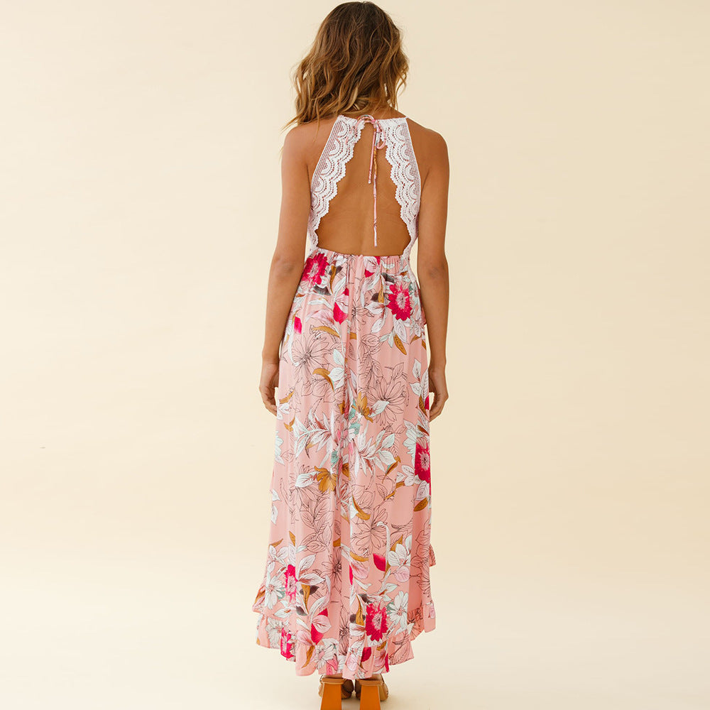 Sexy Halter Backless Summer Beach Lace Dresses