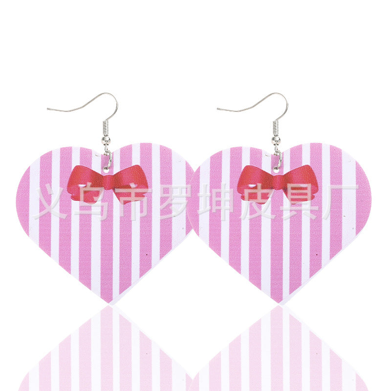3pcs/Set Pu Leather Sweetheart Design Pink Earrings for Women