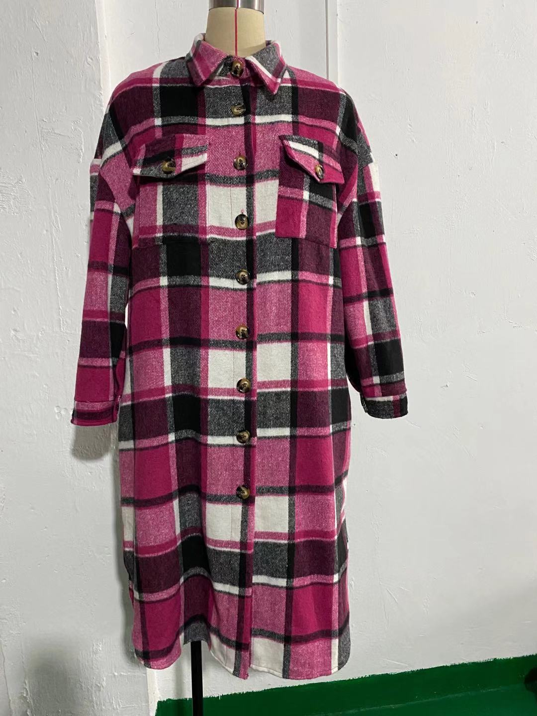 Casual Women Plaid Woolen Long Shirts