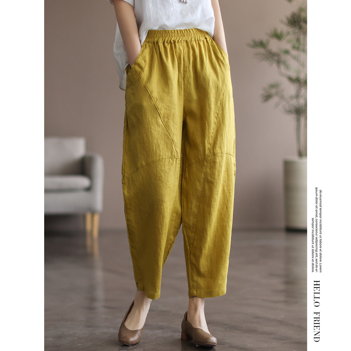 Casual Linen Candy Colors Women Harem Pants