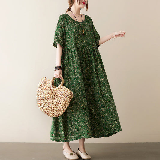 Vintage Leaf Print Plus Sizes Women Dresses