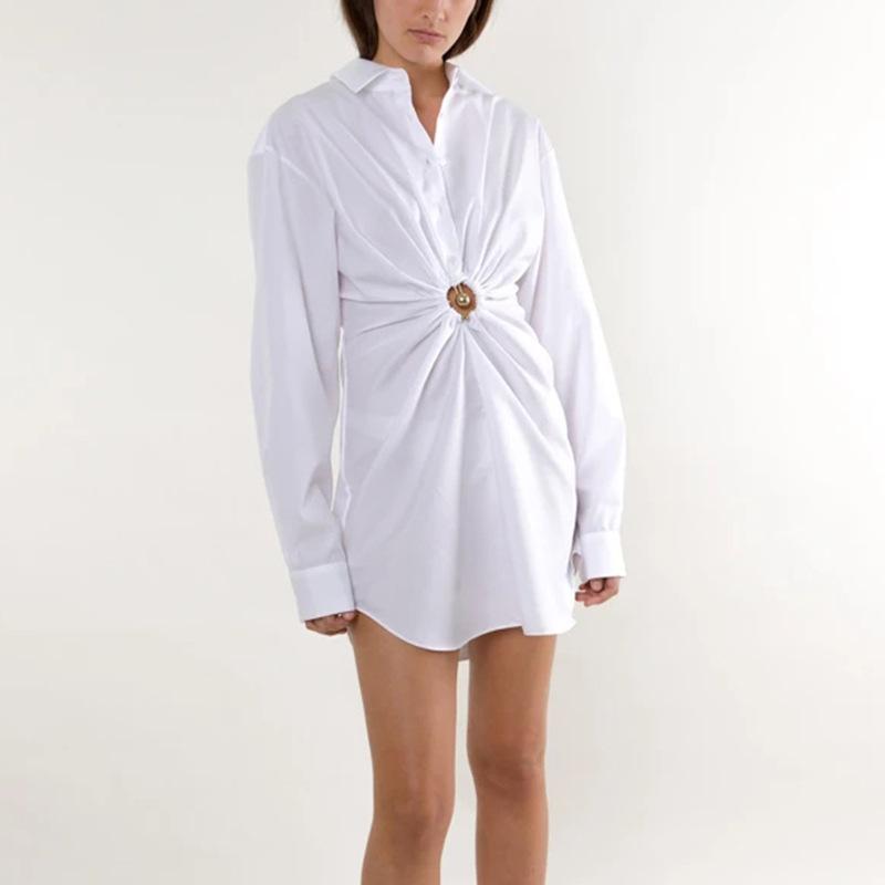 Designed Slim Waist Summer Mini Shirt Dresses-STYLEGOING