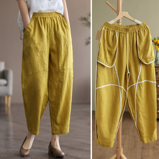 Casual Linen Candy Colors Women Harem Pants