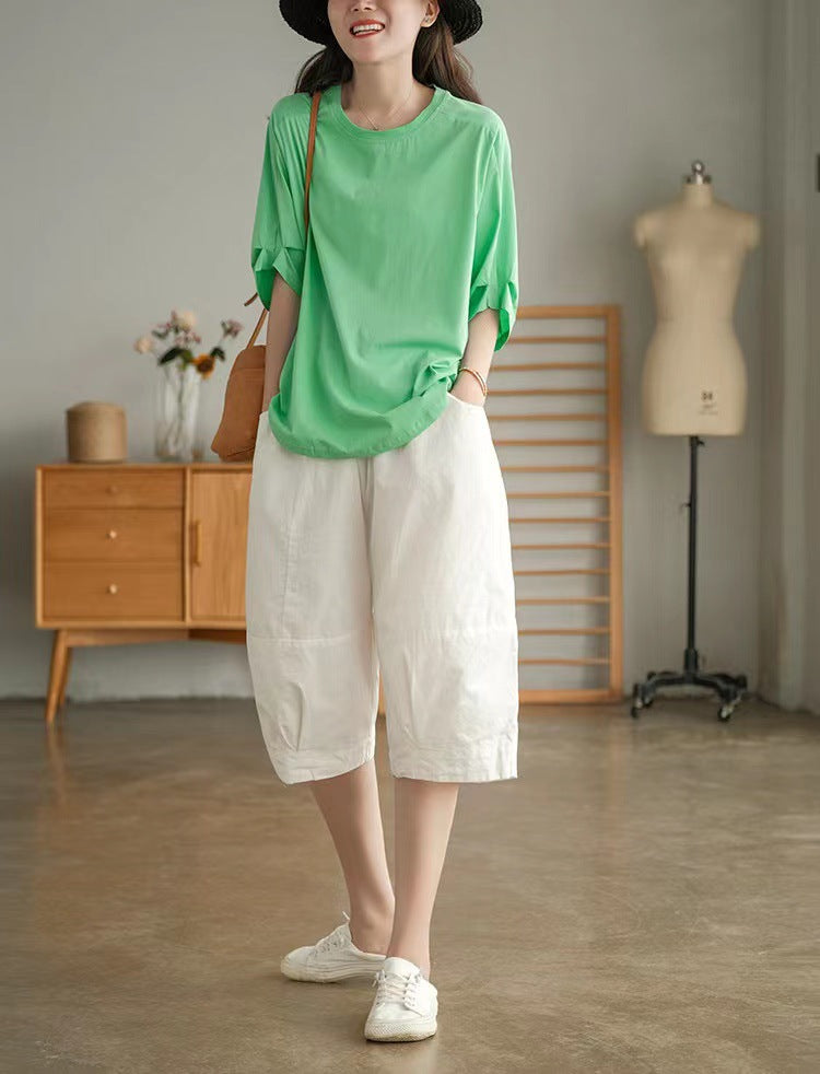 Summer Cotton Linen Summer Women Half Pants