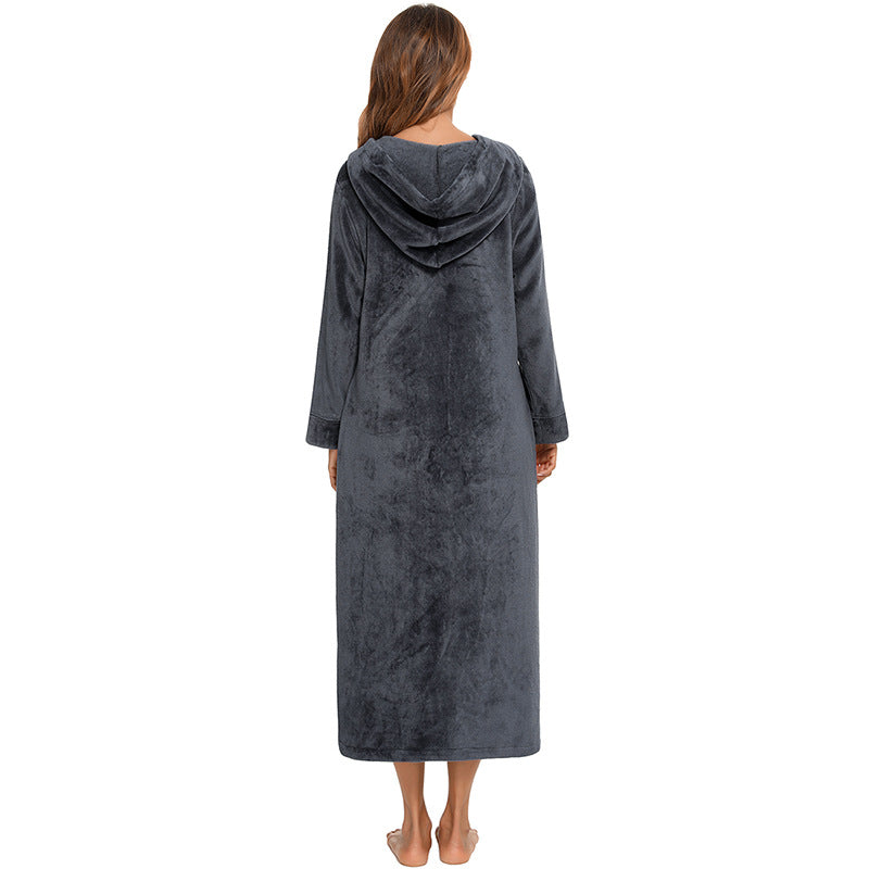 Winter Fleece Hoodies Sleepwear with Zipper