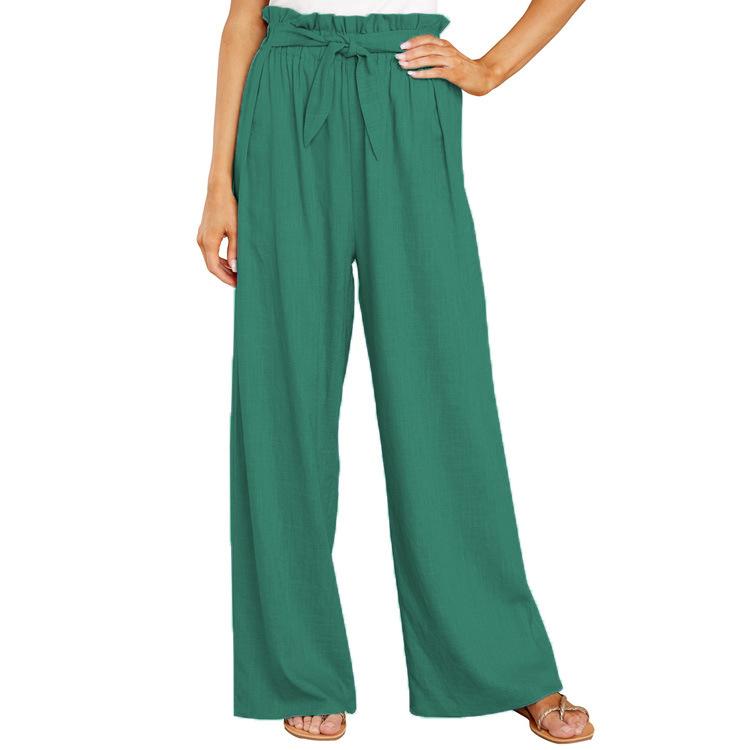 Casual Women Linen Long Pants-Green-S-Free Shipping at meselling99