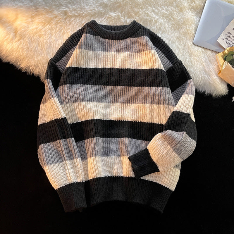 Striped Round Neck Knitting Men's Pullover Sweaters