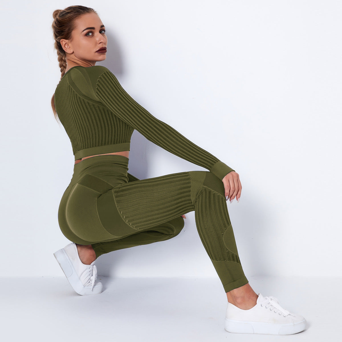 Sexy Hollow Out Long Sleeves Tops and Leggings Sets for Yoga Sporting