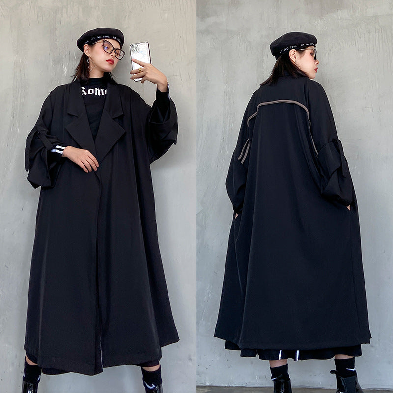 Vintage Cotton Plus Sizes Black Overcoats for Women