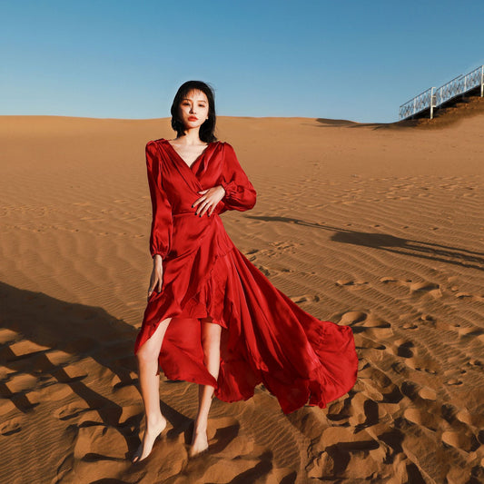 Wine Red Summer Long Beach Holiday Dresses