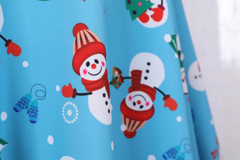 Blue Long Sleeves Snowman Christmas Dresses
