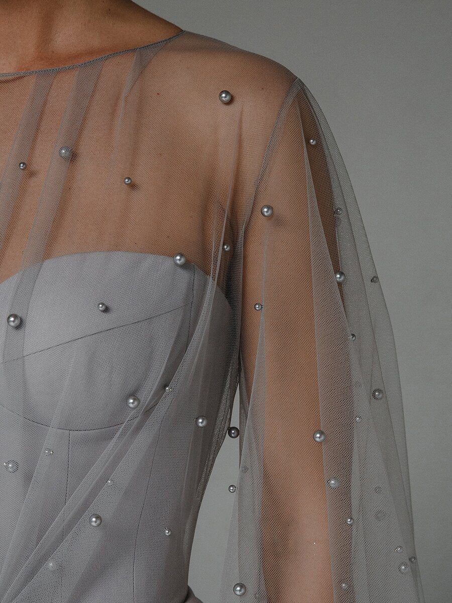 Elegant Strapless Pearl Design Long Dresses for Women
