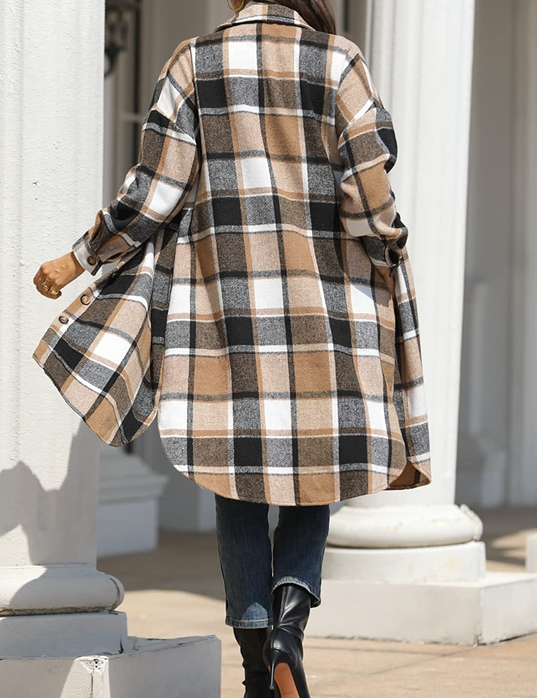 Casual Women Plaid Woolen Long Shirts