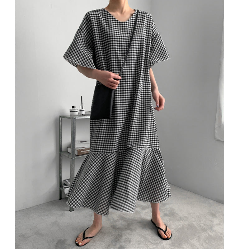 Vintage Summer Plaid Women Long Dresses