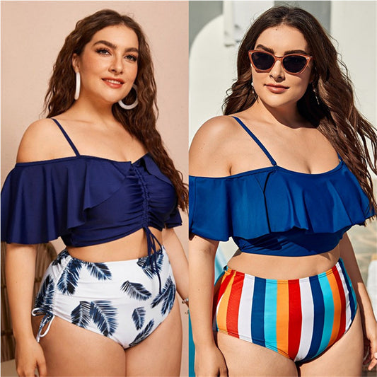 Women High Waist Off The Shoulder Plus Sizes Swimsuits