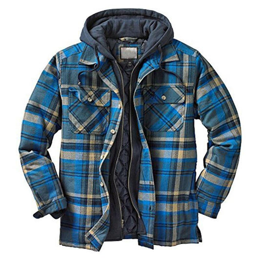 Long Sleeves Plaid Hoodies Winter Overcoat for Men-STYLEGOING