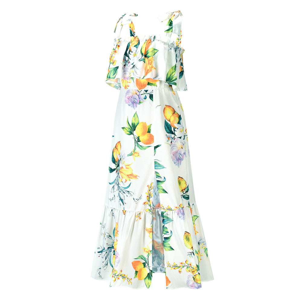 Ruffled Floral Print Summer Beach Dresses for Women