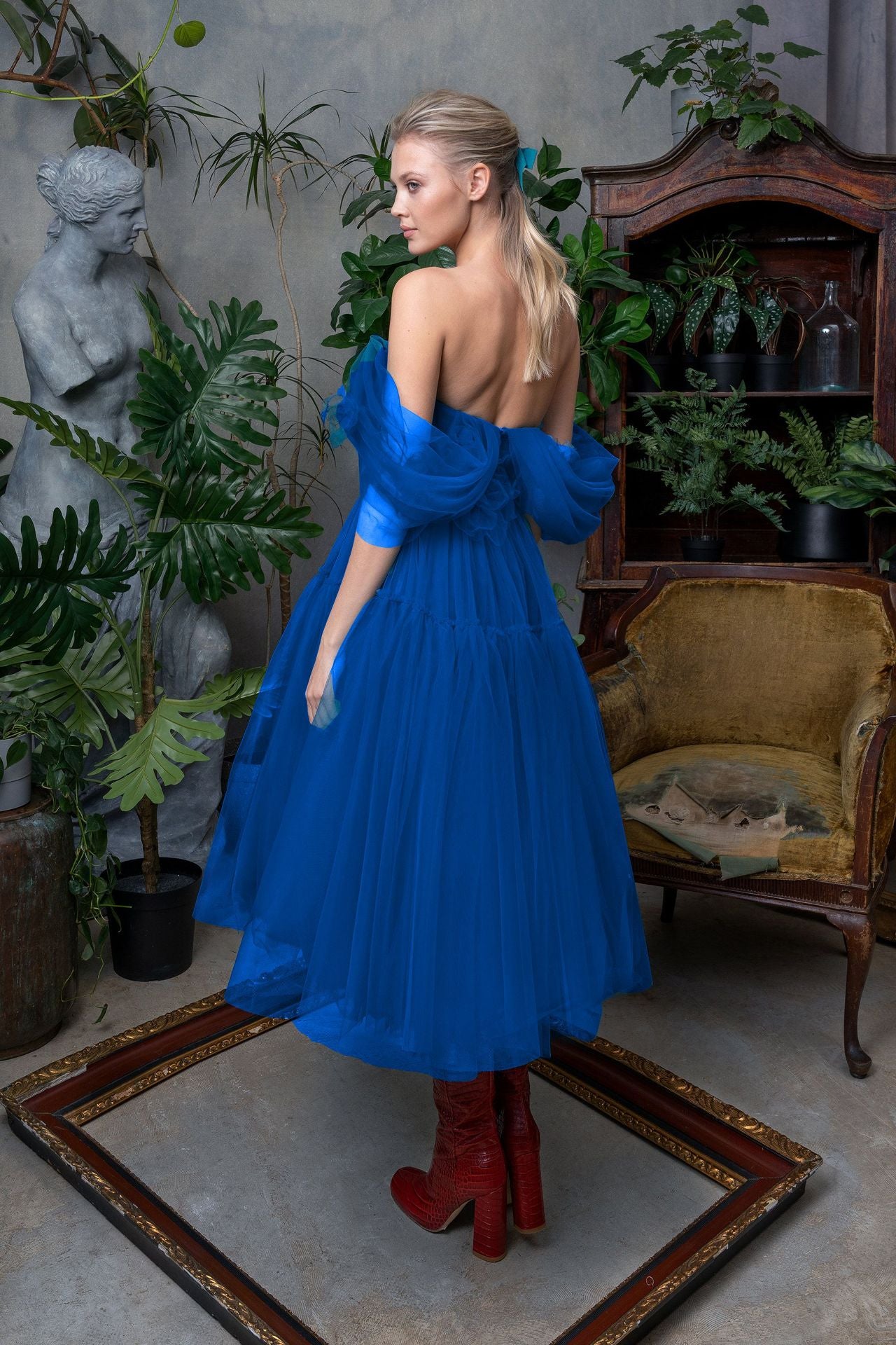 Blue Off The Shoulder Tulle Princess Dresses