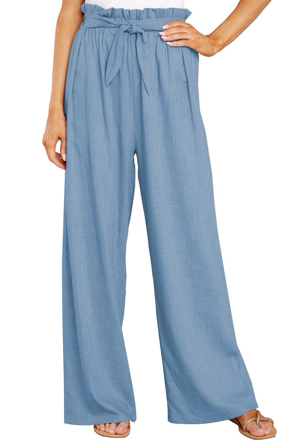 Casual Women Linen Long Pants-Light Blue-S-Free Shipping at meselling99