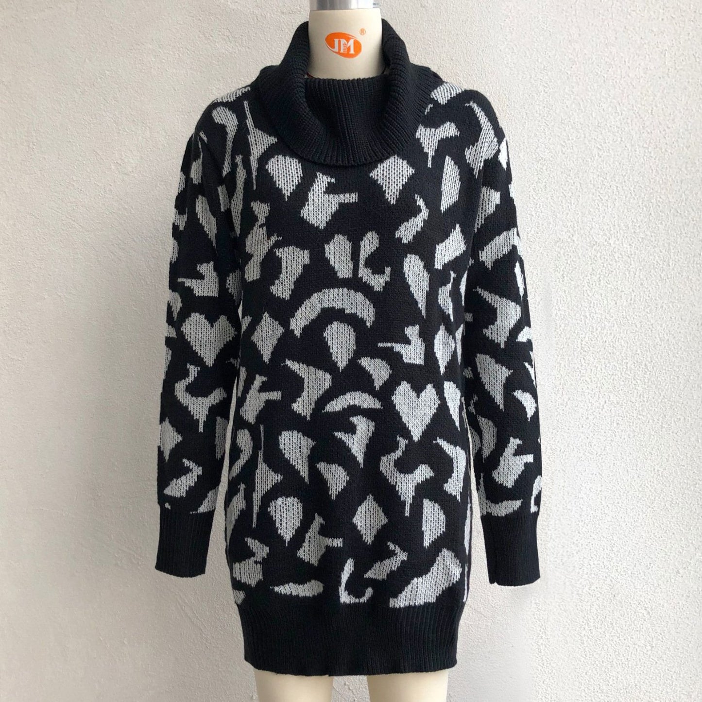 Leopard Turtleneck Knitting Sweater Dresses for Women