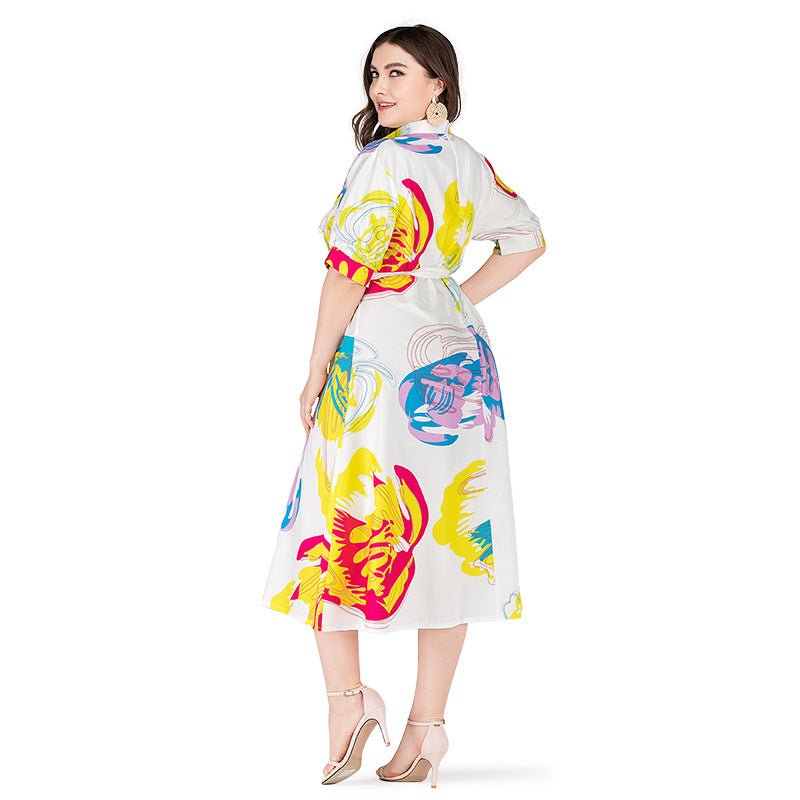 Women Floral Print Midi Plus Sizes Shirts Dresses