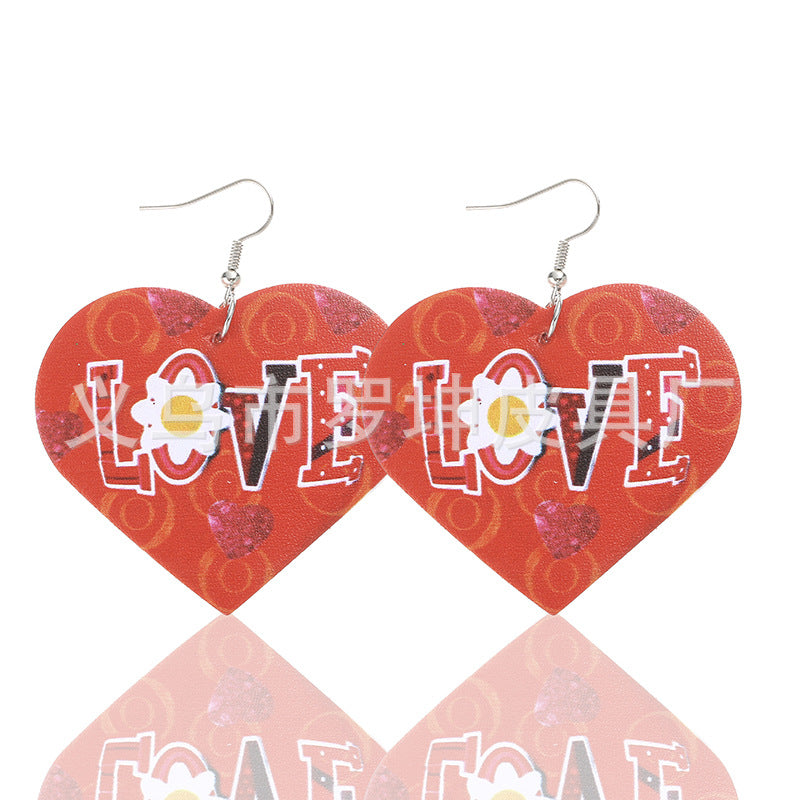 3pcs/Set Pu Leather Sweetheart Design Pink Earrings for Women