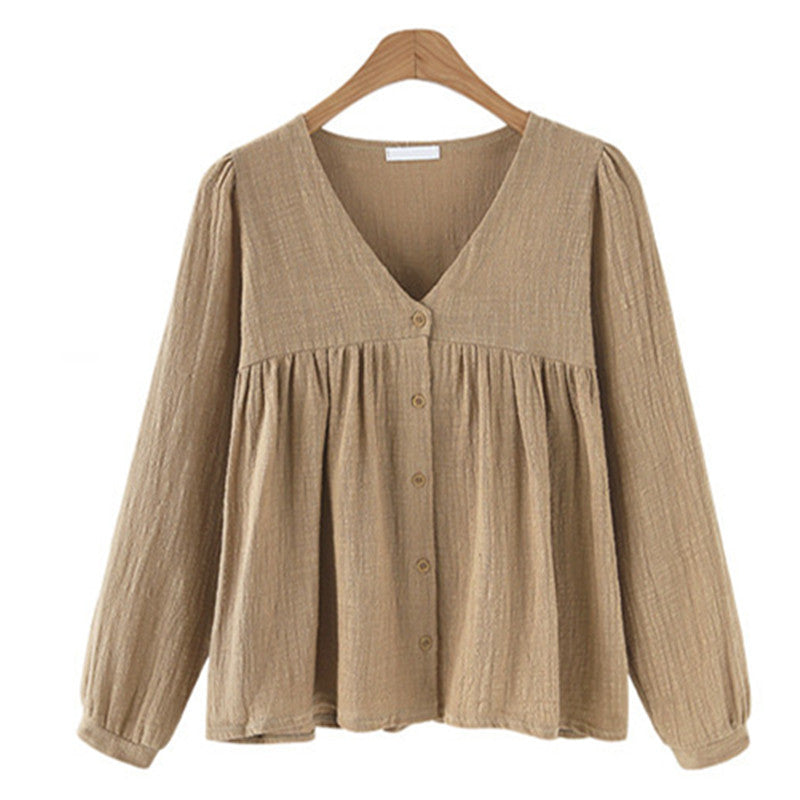 Casual Linen Long Sleeves Spring Tops