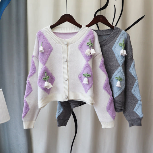 Lovely 3d Flowers Design Knitted Overcoats
